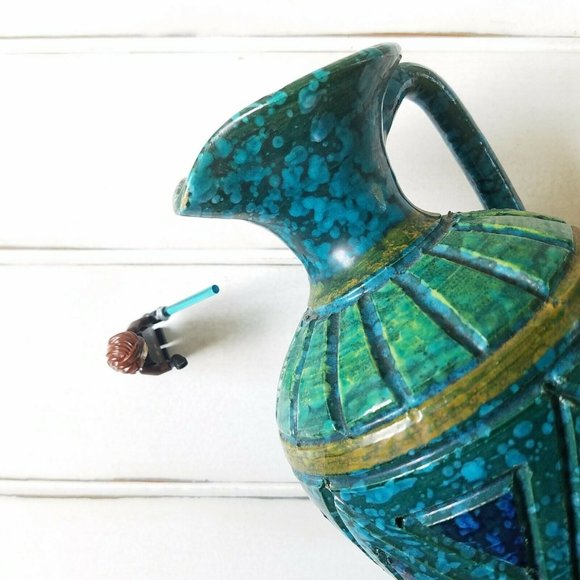 Italian Florentine Pitcher Vase w/ Lava Glaze, Bitossi Era Mid Century - Picture 10 of 12